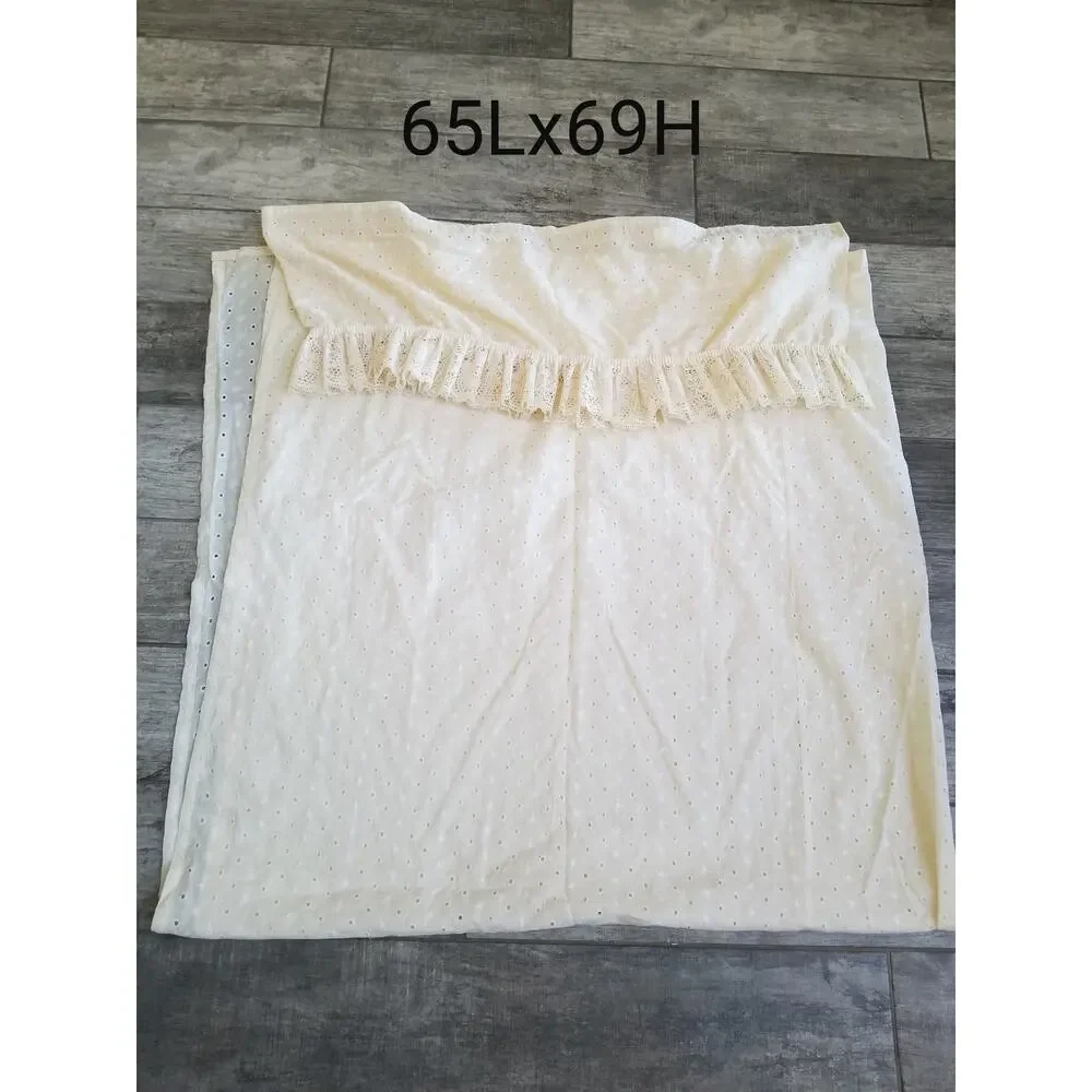 Cottage Core Fabric Shower Curtain Off White Cotton Blend Embroidered Eyelet